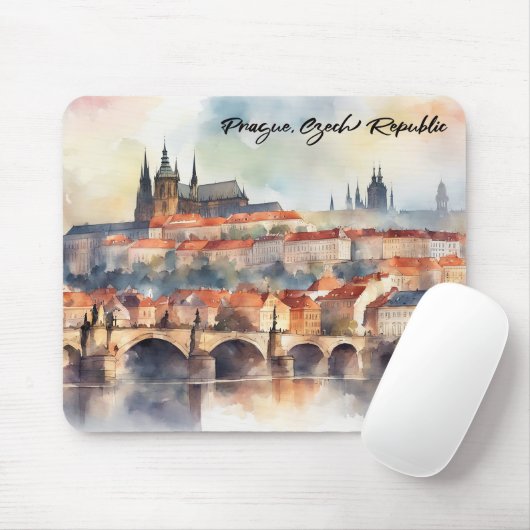 Prag Tschechische Republik Aquarellpanoramasicht Mousepad (Mit Mouse)