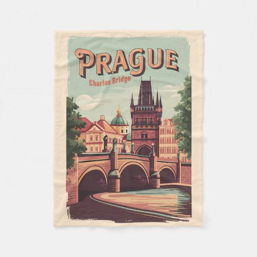 Prag Tschechische Republik Reisen Kunst Vintag Fleecedecke (Vorderseite)