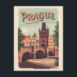 Prag Tschechische Republik Reisen Kunst Vintag Postkarte<br><div class="desc">Prager Retrovektor-Reisedesign. Prag,  die Stadt der Hauptstadt der Tschechischen Republik,  wird von der Moldau geteilt. Es heißt "die Stadt der hundert Brüder",  es ist bekannt für seinen Altstädter Ring.</div>