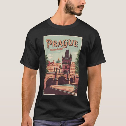 Prag Tschechische Republik Reisen Kunst Vintag T-Shirt (Vorderseite)