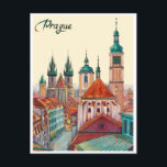 Prag Tschechische Republik Reisen Vintage Abbildun Postkarte<br><div class="desc">Vintag,  Retro,  Reisen,  modern,  Aquarell,  Classic,  Illustration,  Prag Tschechien,  Bridge,  Europa, </div>
