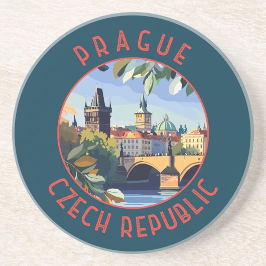 Prag Tschechische Republik Retro Distressed Circle Getränkeuntersetzer (Vorne)