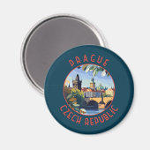 Prag Tschechische Republik Retro Distressed Circle Magnet (Vorderseite/Rückseite)
