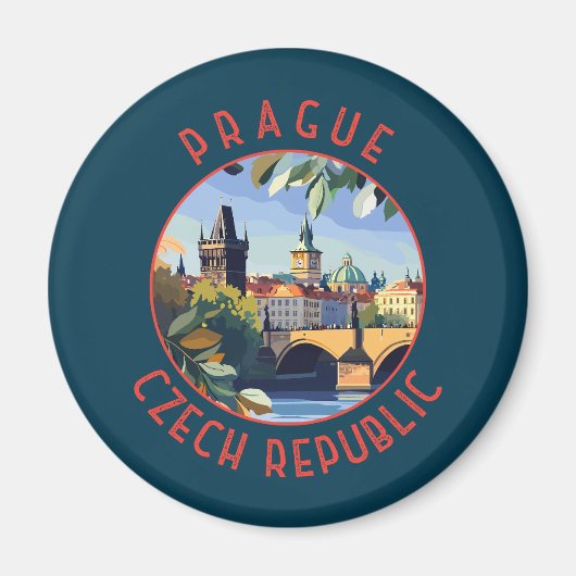 Prag Tschechische Republik Retro Distressed Circle Magnet (Vorne)