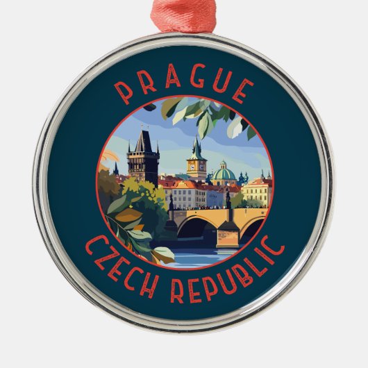 Prag Tschechische Republik Retro Distressed Circle Ornament Aus Metall (Vorne)