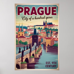 Prag Tschechische Republik Retro-Stadtansicht Reis Poster