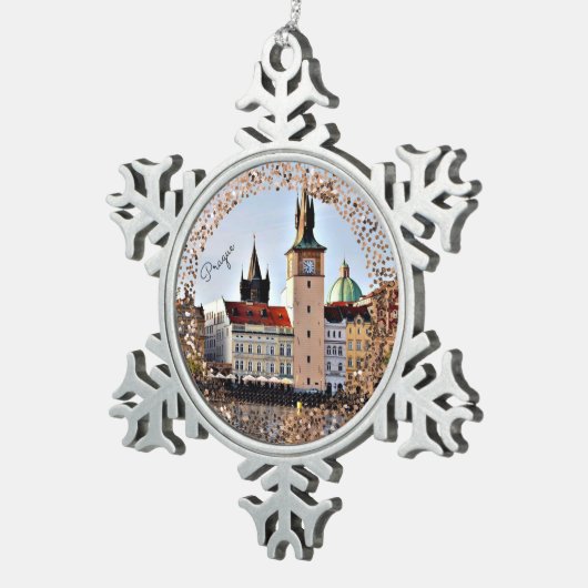Prag, Tschechische Republik Snowflake Weihnachten Schneeflocken Zinn-Ornament (Rechts)