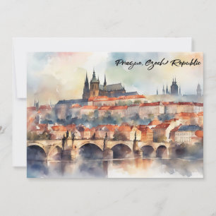 Prag Tschechische Republik Wasserfarben Panoramaan Einladung