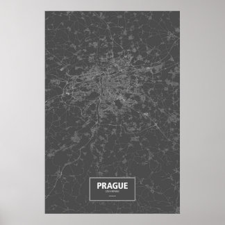Prag, Tschechische Republik (weiß auf schwarz) Poster