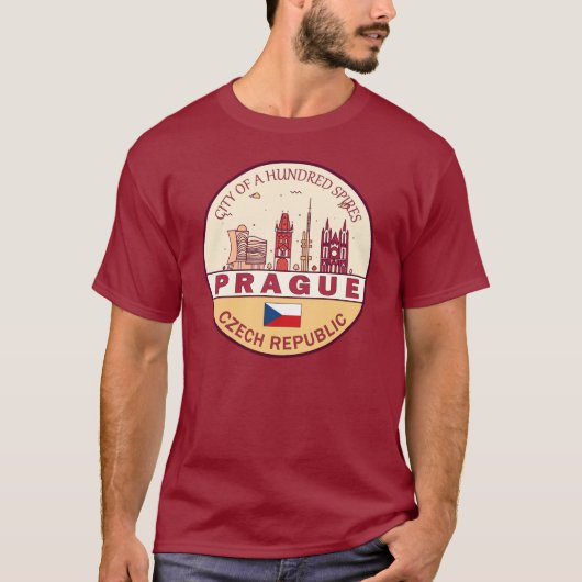 Prag Tschechische Stadt Skyline Emblem T-Shirt (Vorderseite)