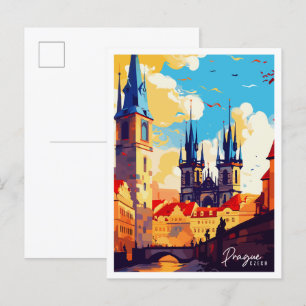 Prag Tschechische Vintage-Reiseillustration Postkarte