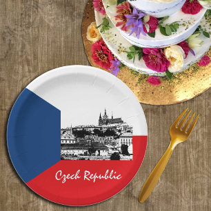 Prag und Tschechische Flagge - historische Tschech Pappteller