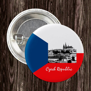 Prag und tschechische Flagge - historisches Tschec Button