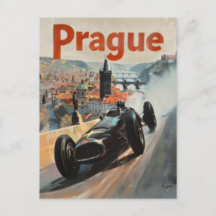 Prag Vintager Rennwagen Postkarte