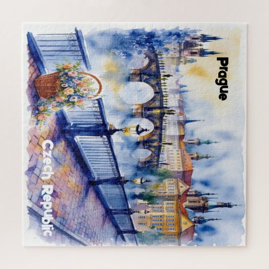 Prag - Wasserfarbskizze der Tschechischen Republik Puzzle (Horizontal)