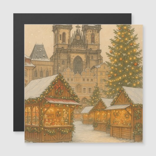 Prag Weihnachtsferien Kunst Winterlandschaft – Ges Magnetkarte (Vorne/Hinten)