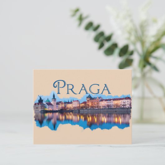 Praga: Abend Skyline Postkarte (Stehend Vorderseite)