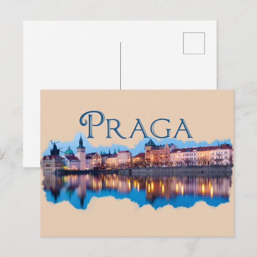 Praga: Abend Skyline Postkarte (Vorne/Hinten)