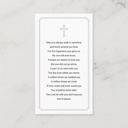 Pragante Foto Memorial Beileid Prayer Card Visitenkarte (Rückseite)