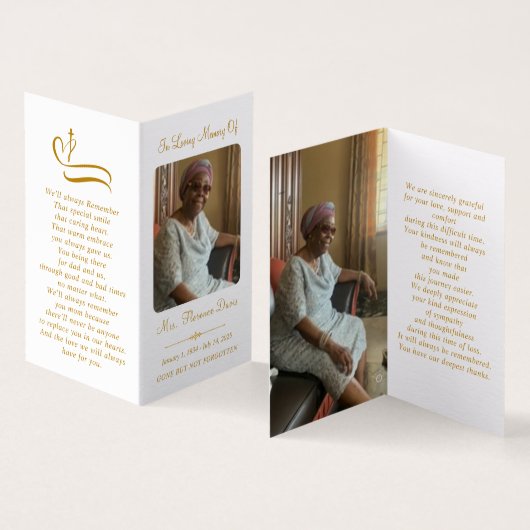 Prägante Gold Memorial Foto Folder Prayer Card (Innenseite und Außenseite)