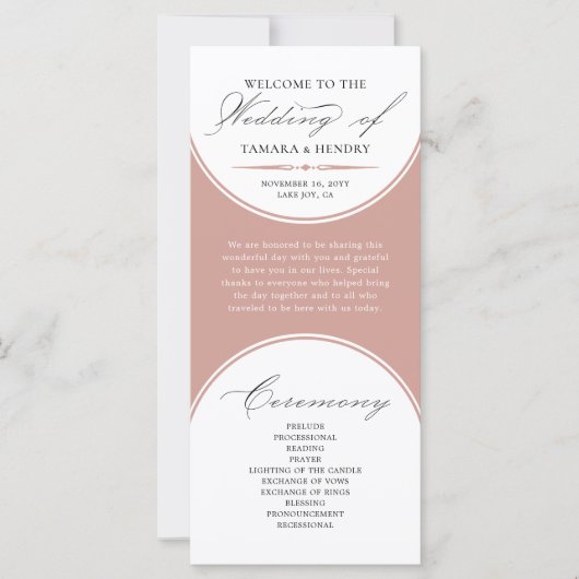 Prägantes Script-Rose-Gold-Arch-Hochzeitsprogramm (Vorderseite)