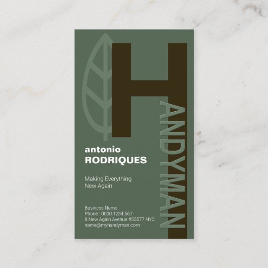 Prägeartiger kreativer Alphabet-h Visitenkarte (Vorderseite)