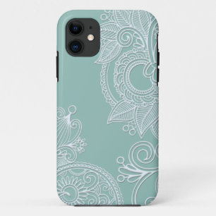 Prägeartiges Boho aquamarines Paisley iPhone 11 Hülle