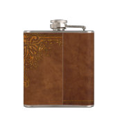 Prägeartiges Monogramm Browns Leder ähnliche Flachmann (Rückseite)