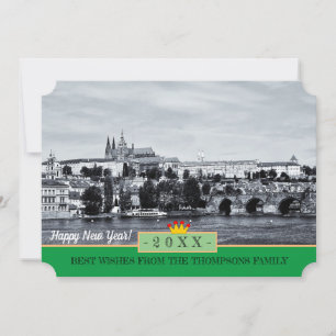 Prager Burg & Glückliches Neues Jahr! Karte/Praha Feiertagskarte