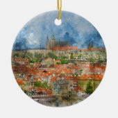 Prager Burg mit berühmter Karlsbrücke in Tschechie Keramik Ornament (Vorne)