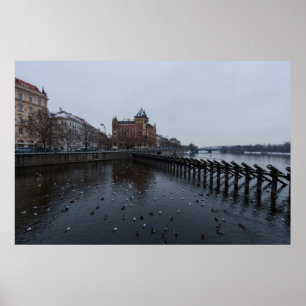 Prager Holzmauer am Fluss Moldau Poster