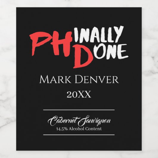 Prägnant gemacht - Design für Black PHD-Abschluss Weinetikett (Einzelnes Label)