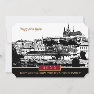 Prague Castle New Years Card, Prague Art  Holiday Feiertagskarte