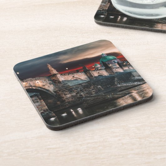 Prague Charles Bridge Night Hard Plastic Coaster Getränkeuntersetzer (Linke Seite)