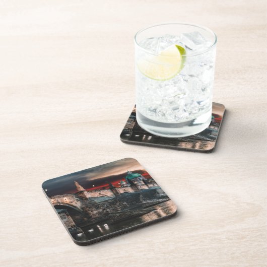 Prague Charles Bridge Night Hard Plastic Coaster Getränkeuntersetzer (Rechte Seite)