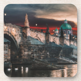 Prague Charles Bridge Night Hard Plastic Coaster Getränkeuntersetzer