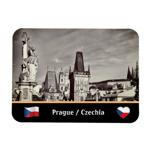 Prague & Charles Bridge, Schloss Hradcany /Vintag Magnet (Horizontal)