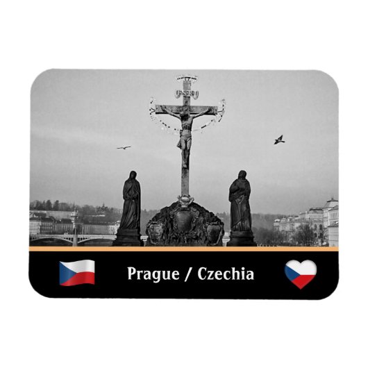 Prague & Charles Bridge Statuen - Christus / Tsche Magnet (Horizontal)