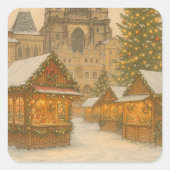 Prague Christmas Holiday Art – Winter  Quadratischer Aufkleber (Vorderseite)