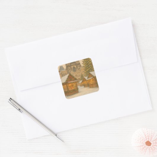 Prague Christmas Holiday Art – Winter  Quadratischer Aufkleber (Umschlag)