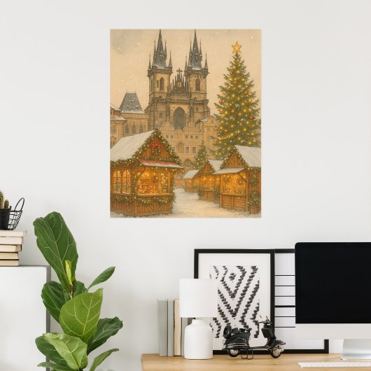 Prague Christmas Postcard Holiday Art Poster (Heimbüro)