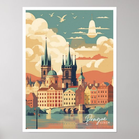 Prague Czech Art Vintage Reisevorführung Poster (Vorne)
