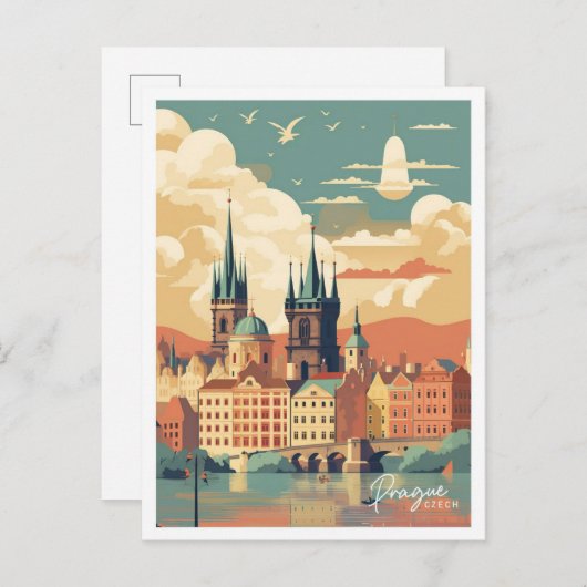Prague Czech Art Vintage Reisevorführung Postkarte (Vorne/Hinten)