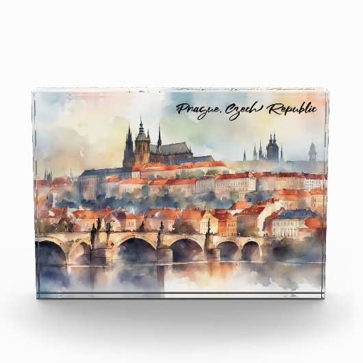 Prague Czech Republic Watercolor Panorama View Fotoblock (Vorderseite)