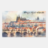 Prague Czech Republic Watercolor Panorama View Rechteckiger Aufkleber (Vorderseite)