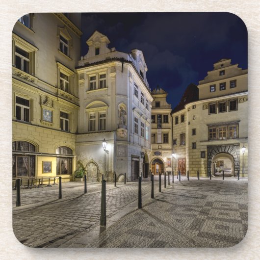 Prague Old Town Street Night Hard Plastic Coaster Getränkeuntersetzer (Vorderseite)