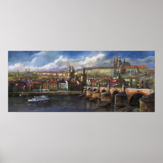 Prague Panorama Charles Bridge Prager Burg Poster (Vorne)
