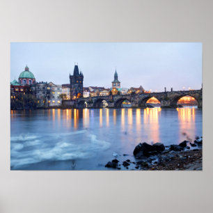 Prague River Dämmerung Blick Souvenir Foto Poster