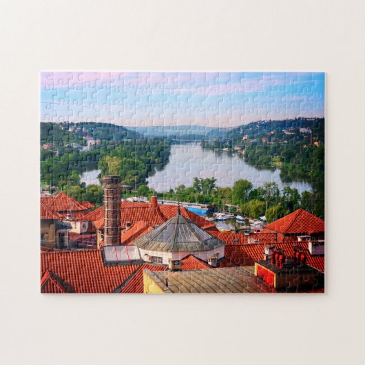 Prague Rooftops, Vltava River von Vyšehrad / Tsche Puzzle (Horizontal)