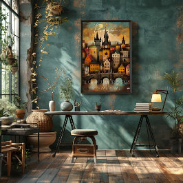 Prague: The City of a Hundred Spires - Whimsical Poster